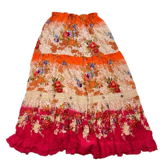 Forbidden Maxi Skirt Women M Crochet Boho Gypsy Hippie Tiered Jewel Mixed Media - Picture 1 of 9